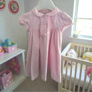NWOT Les Bebes Pink Corduroy Dress Ruffles Sz 18M Made France